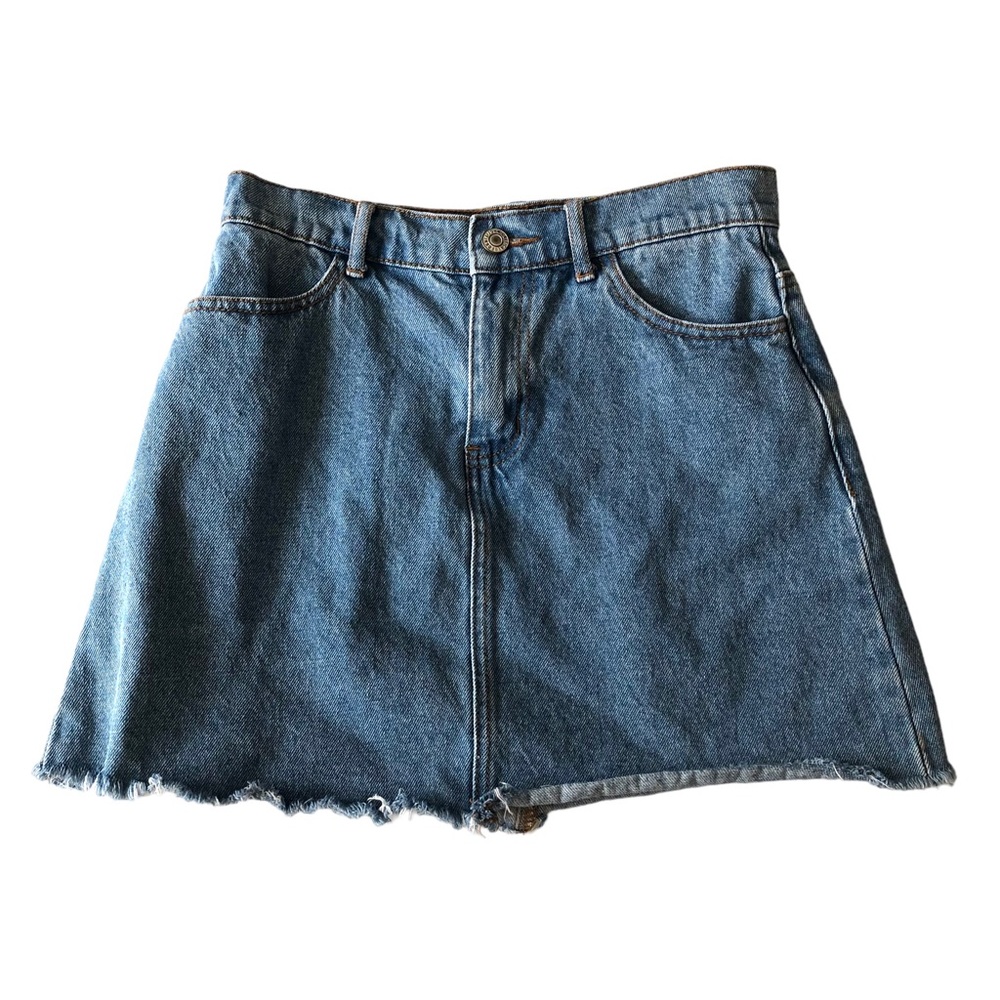 John Galt California 100% Cotton Raw Hem Medium Wash Denim Mini Skirt